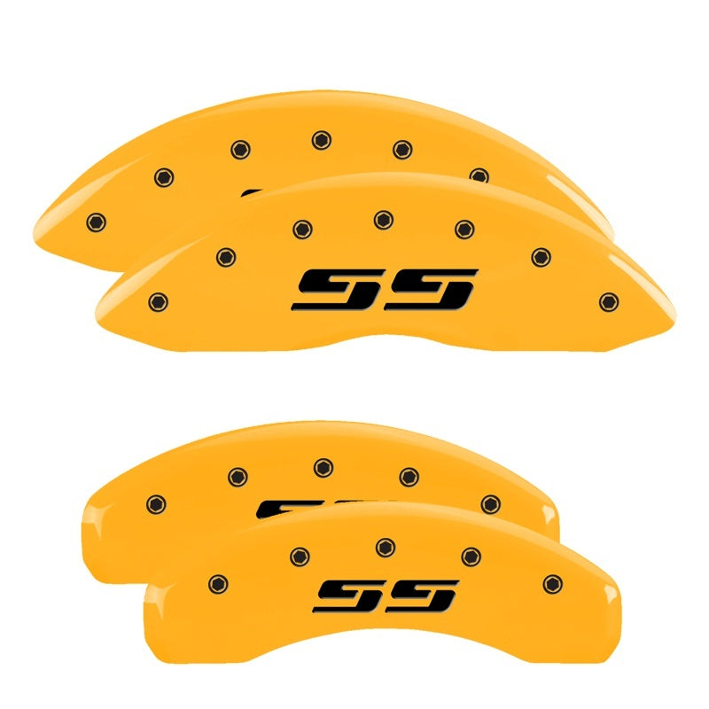 MGP 4 Caliper Covers Engraved F & R Silverado SS Yellow Finish Black Char 2002 Chevy Silverado 1500 MGP