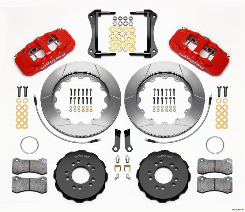 Wilwood AERO6 Front Hat Kit 14.00 Red 2005-2014 Mustang w/ BMR Suspn. w/Lines Wilwood
