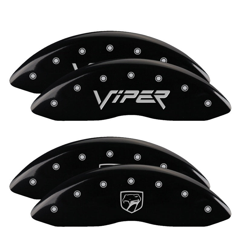 MGP 4 Caliper Covers Engraved Front Gen 2/Viper Engraved Rear Gen 2/Snake Black finish silver ch MGP