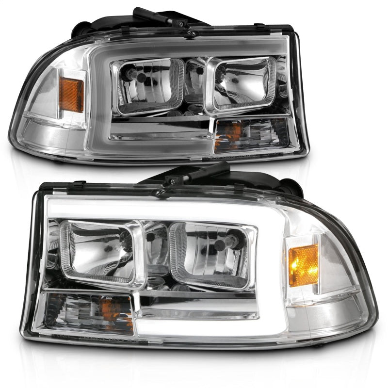 ANZO 97-04 Dodge Dakota/Durango Crystal headlight Set w/ Light Bar Chrome Housing ANZO