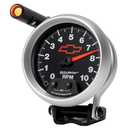 Autometer GM Red Bowtie Black 3-3/4in 0-10000 RPM Pedestal Mount Tachometer Quick-Lite 3690-00406