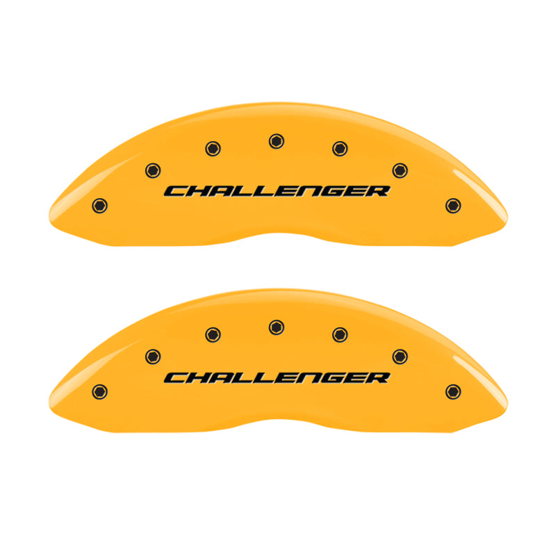 MGP 4 Caliper Covers Engrvd Front Block/Challenger Engrvd Rear Vintage Style/RT Yellow fnsh Blk ch MGP