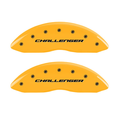 MGP 4 Caliper Covers Engrvd Front Block/Challenger Engrvd Rear Vintage Style/RT Yellow fnsh Blk ch MGP
