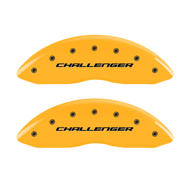 MGP 4 Caliper Covers Engrvd Front Block/Challenger Engrvd Rear Vintage Style/RT Yellow fnsh Blk ch MGP