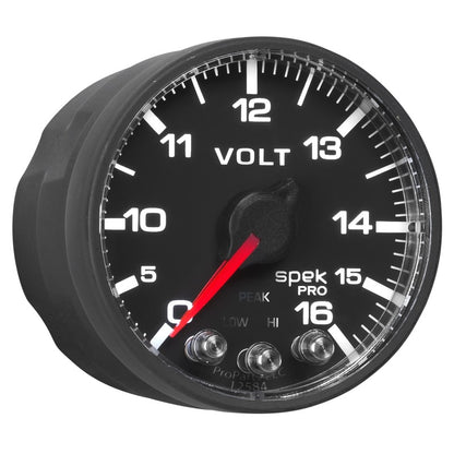 AutoMeter Gauge Voltmeter 2-1/16in. 16V Stepper Motor W/Peak & Warn Blk/Blk Spek-Pro P344328