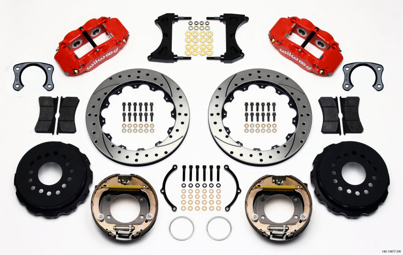 Wilwood Narrow Superlite 4R Rear P-Brk Kit 12.88in Drill Red Big Ford New Style Wilwood