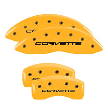 Load image into Gallery viewer, MGP 4 Caliper Covers Engraved Front &amp; Rear C6/Corvette Yellow finish black ch - eliteracefab.com