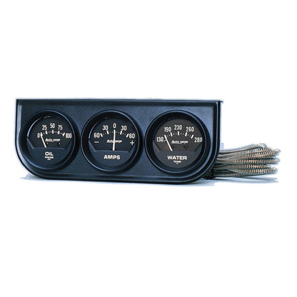 AutoMeter Gauge Console Oilp/Wtmp/Amp 2in. 100PSI/280 Deg. F/60A Blk Dial Blk Bzl Ag 2347