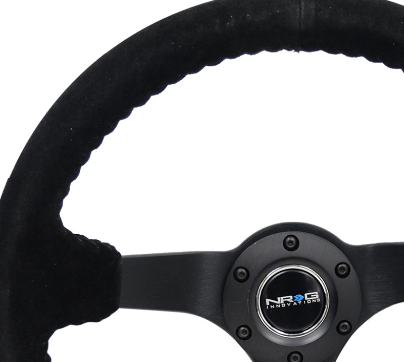 NRG Reinforced Sport Steering Wheel 350mm 3 Inch Deep 5mm Matte Black Spoke Black Suede Black Baseball Stitching - eliteracefab.com