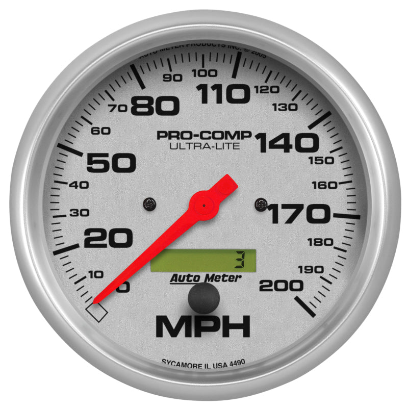 Autometer Speedometer 5in - 200 MPH Electric Program w/ LCD Odometer Ultra- Lite 4490