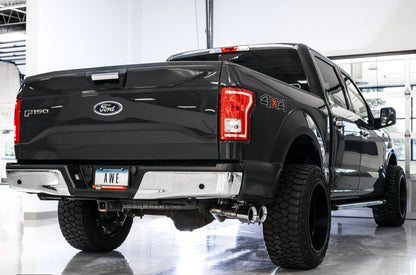 AWE Tuning 2015+ Ford F-150 0FG Single Exit Performance Exhaust System w/4.5in Chrome Silver Tips AWE Tuning