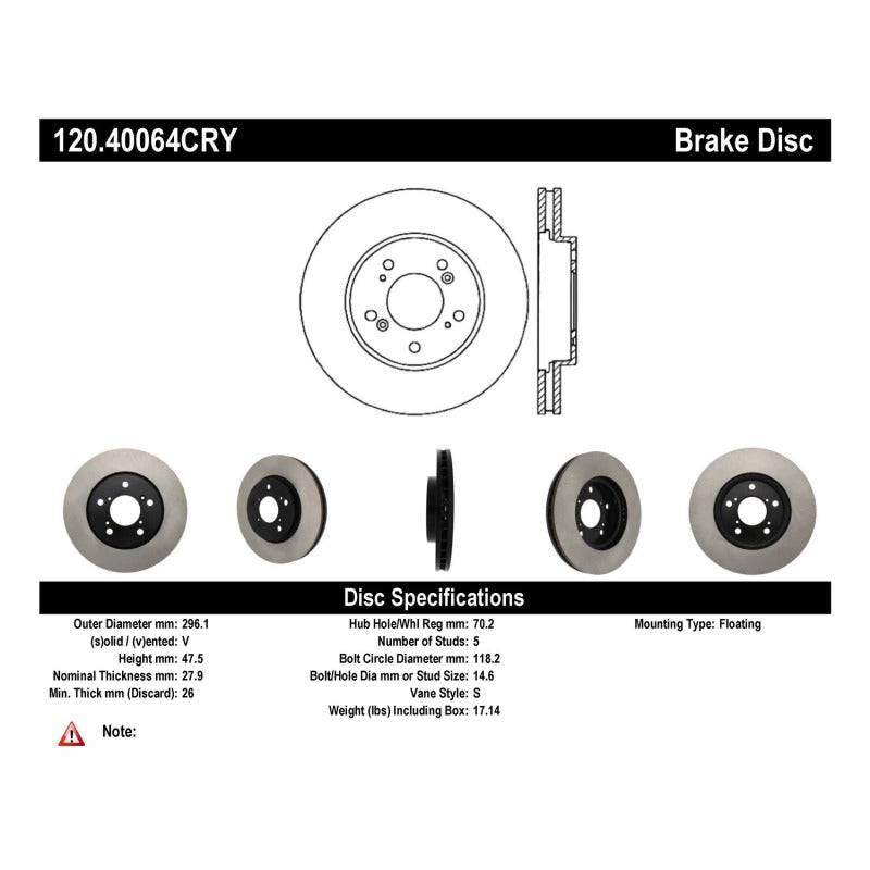 Stoptech 05-10 Honda Odyssey Front Cryo Rotor Stoptech
