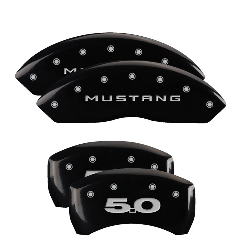 MGP 4 Caliper Covers Engraved Front Mustang Engraved Rear 50 Black finish silver ch - eliteracefab.com