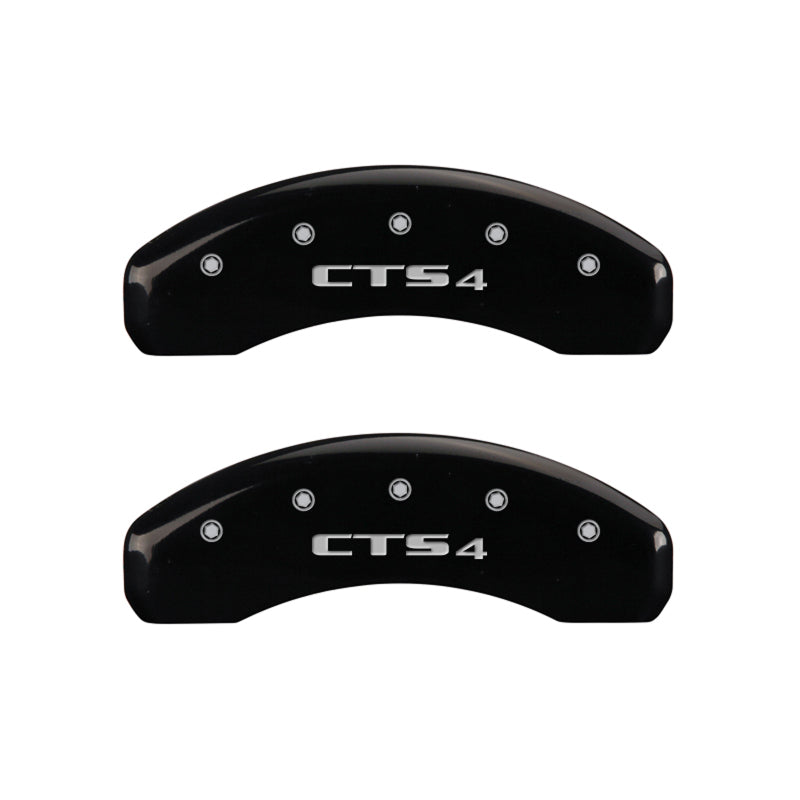 MGP 4 Caliper Covers Engraved Front Cursive/Cadillac Engraved Rear CTS4 Black finish silver ch MGP