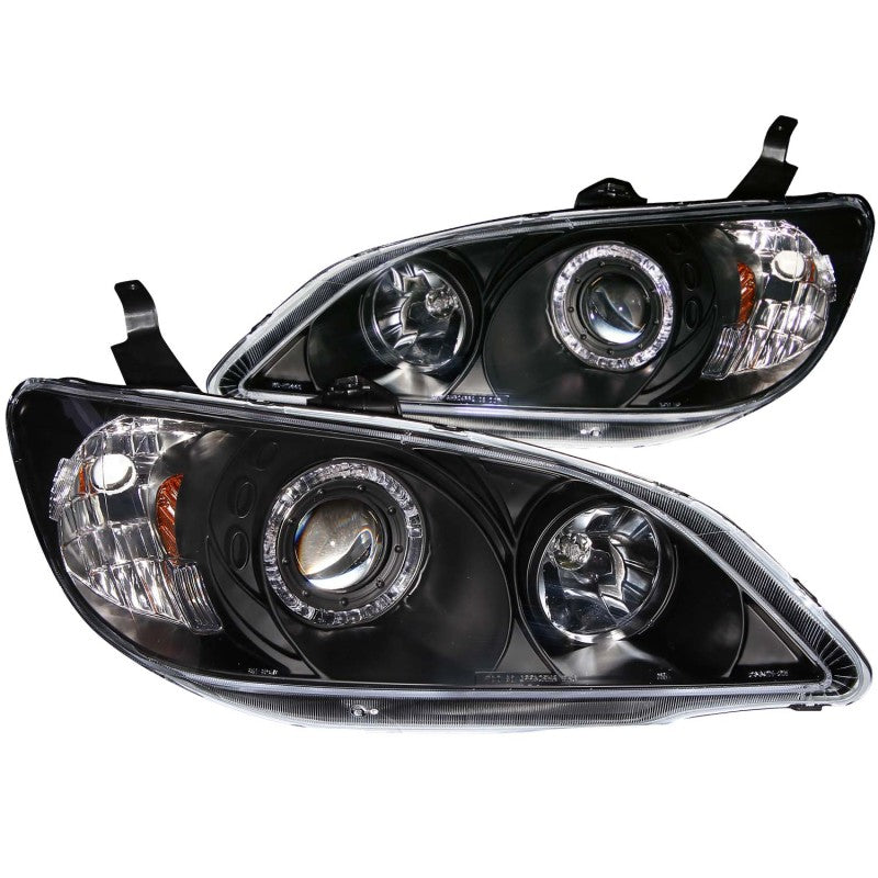 ANZO USA Honda Civic 2/4dr Projector Headlights W/ Halo Black; 2004-2005 - eliteracefab.com