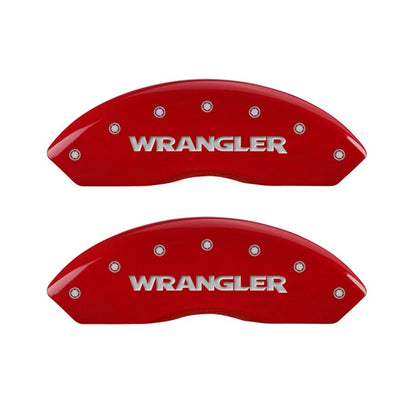 MGP Front set 2 Caliper Covers Engraved Front WRANGLER Red finish silver ch MGP
