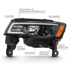 Load image into Gallery viewer, ANZO 2017-2018 Jeep Grand Cherokee Projector Headlights w/ Plank Style Switchback - Chrome w/ Amber - eliteracefab.com