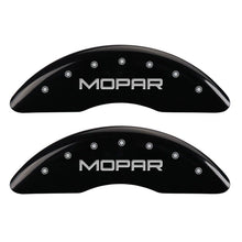 Load image into Gallery viewer, MGP 4 Caliper Covers Engraved Front &amp; Rear MOPAR Black finish silver ch MGP