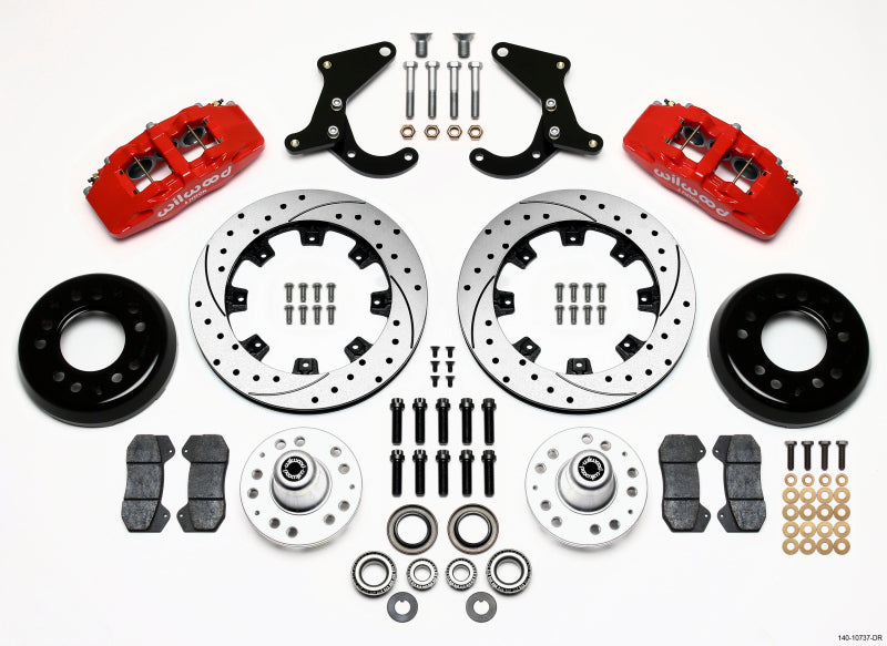 Wilwood Dynapro 6 Front Hub Kit 12.19in Drilled Red 55-57 Chevy Wilwood