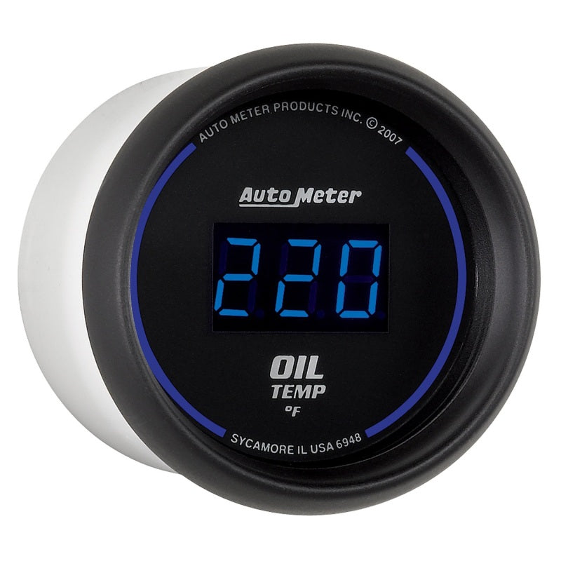 AutoMeter GAUGE; OIL TEMP; 2 1/16in.; 340deg.F; DIGITAL; BLACK DIAL W/BLUE LED - eliteracefab.com