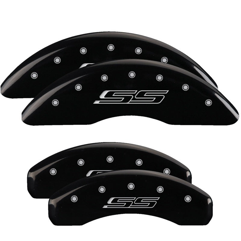 MGP 4 Caliper Covers Engraved Front & Rear Gen 5/SS Black finish silver ch MGP