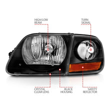 Load image into Gallery viewer, ANZO 1997-2003 Ford F150 Crystal Headlight Black w/ Parking Light