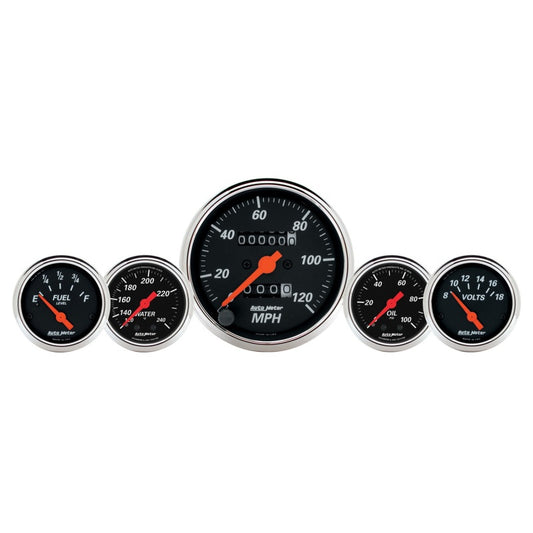 AutoMeter Gauge Kit 5 Pc. 3-1/8in. & 2-1/16in. Mech. Speedo. Wtmp & Oilp Designer Blk 1411