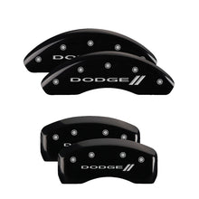 Load image into Gallery viewer, MGP 4 Caliper Covers Engraved Front &amp; Rear With stripes/Dodge Black finish silver ch MGP