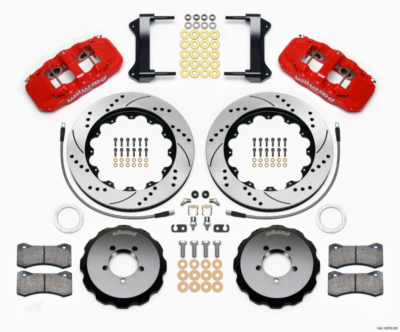 Wilwood AERO6 Front Hat Kit 14.00 Drilled Red 1999-2012 Subaru WRX w/Lines Wilwood
