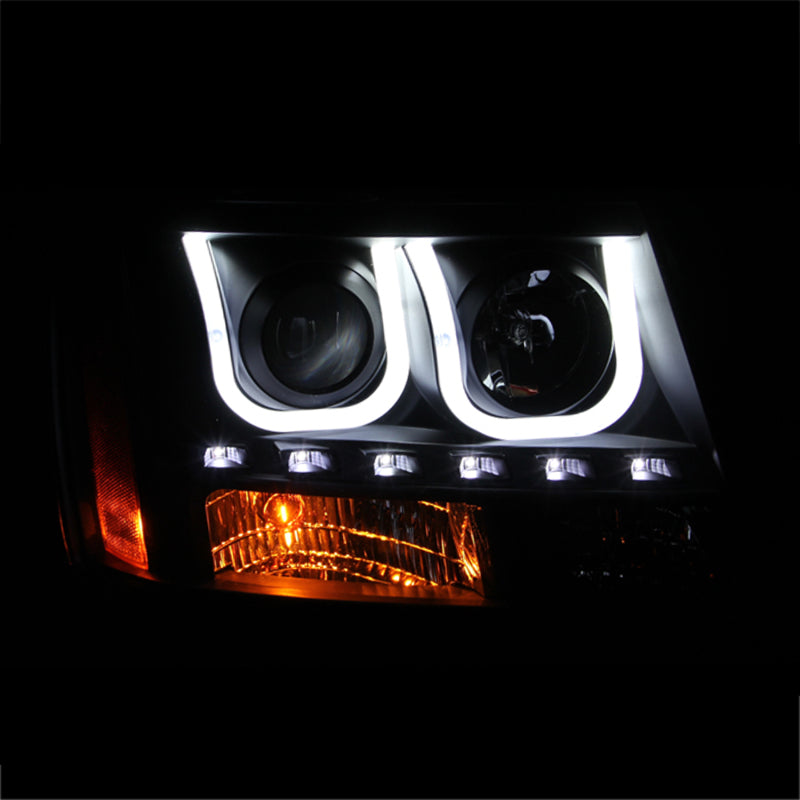 ANZO USA Chevrolet Avalanche Projector Headlights W/ U-Bar Black; 2007-2013 - eliteracefab.com