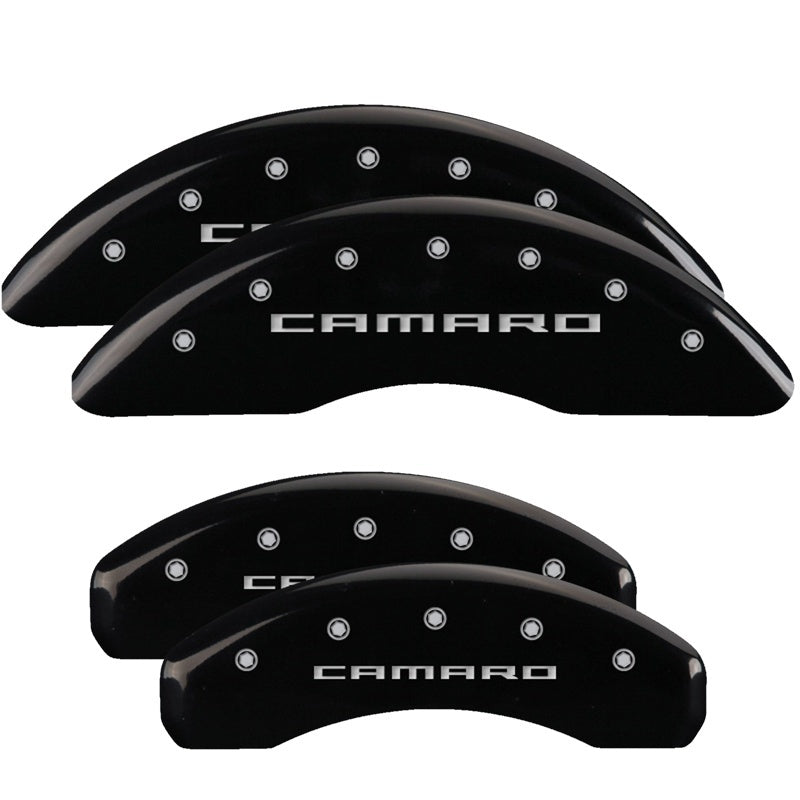 MGP 4 Caliper Covers Engraved Front & Rear Gen 5/Camaro Black finish silver ch MGP