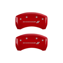 Load image into Gallery viewer, MGP 4 Caliper Covers Engraved Front &amp; Rear With stripes/Dodge Red finish silver ch MGP