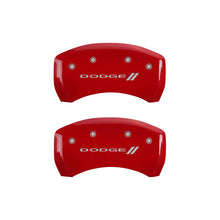 Load image into Gallery viewer, MGP 4 Caliper Covers Engraved Front &amp; Rear With stripes/Dodge Red finish silver ch - eliteracefab.com