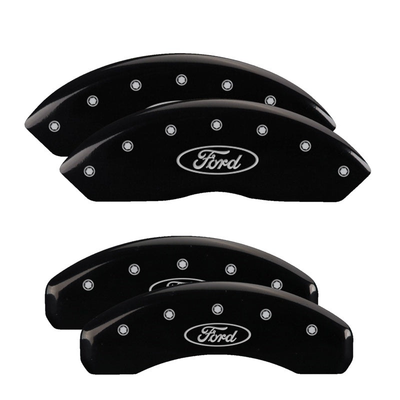 MGP 4 Caliper Covers Engraved Front & Rear Oval logo/Ford Black finish silver ch MGP