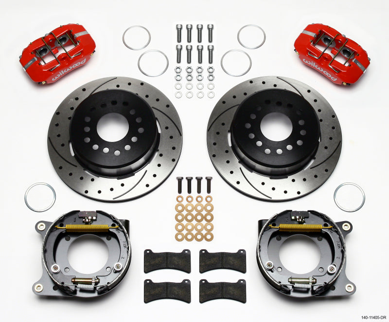 Wilwood Dynapro Low-Profile 11.00in P-Brake Kit Drill-Red 55-57 Chevy 2.34in Offset Wilwood