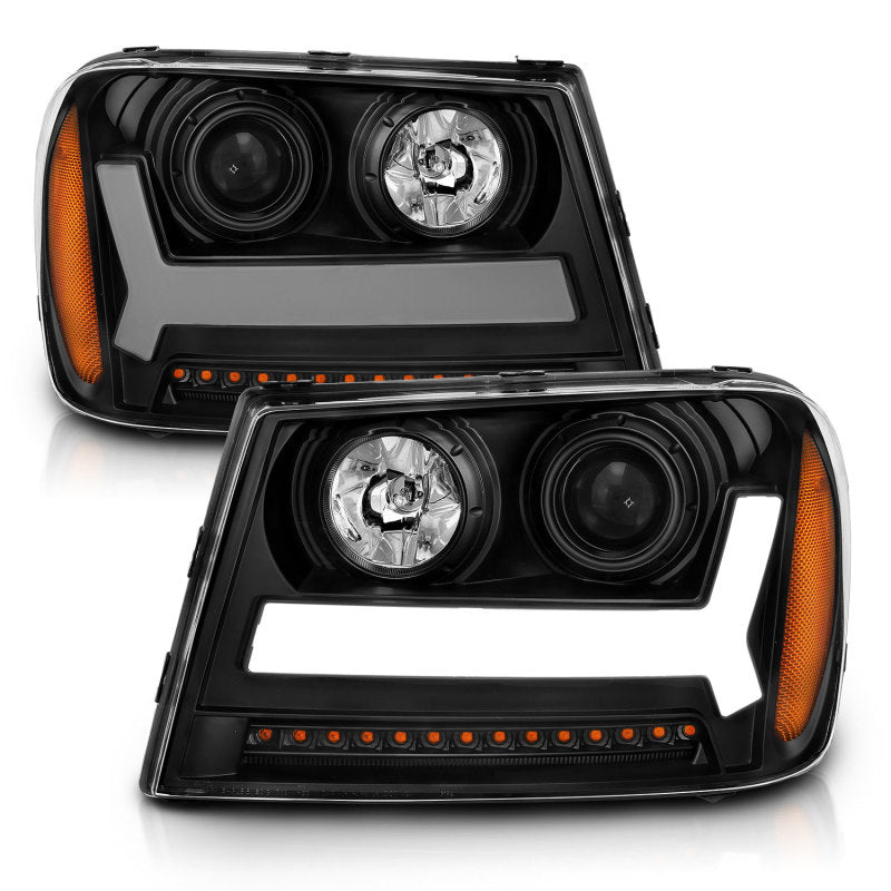 ANZO 2006-2009 Chevrolet Trailblazer Projector Headlights w/ Plank Style Design Black w/ Amber - eliteracefab.com