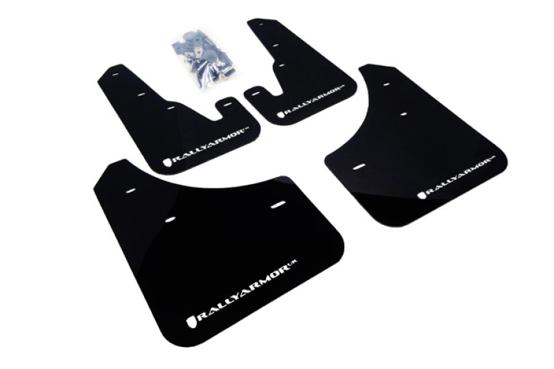 Rally Armor UR Mudflaps Urethane - Mazda 3 2004-2009 (inc. 2007-2009 Mazdaspeed3) - Black/White - eliteracefab.com