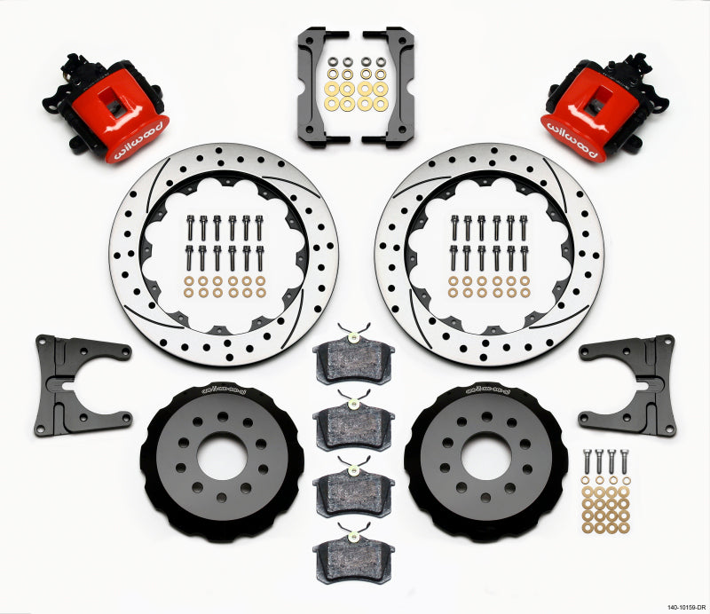 Wilwood Combination Parking Brake Rear Kit 12.88in Drilled Red 2005-2014 Mustang - eliteracefab.com