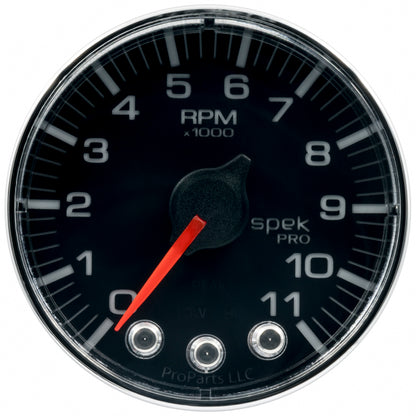 Autometer Spek-Pro Gauge Tach 2 1/16in 11K Rpm W/ Shift Light & Peak Mem Blk/Chrm P336318