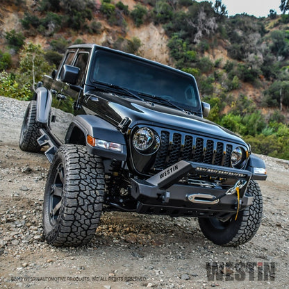 Westin 18-19 Jeep Wrangler JL Stubby Front Bumper - Textured Black - eliteracefab.com