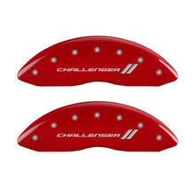 Load image into Gallery viewer, MGP 4 Caliper Covers Engraved Front &amp; Rear With stripes/Challenger Red finish silver ch - eliteracefab.com