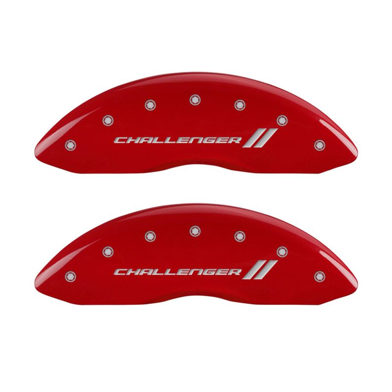 MGP 4 Caliper Covers Engraved Front & Rear With stripes/Challenger Red finish silver ch - eliteracefab.com