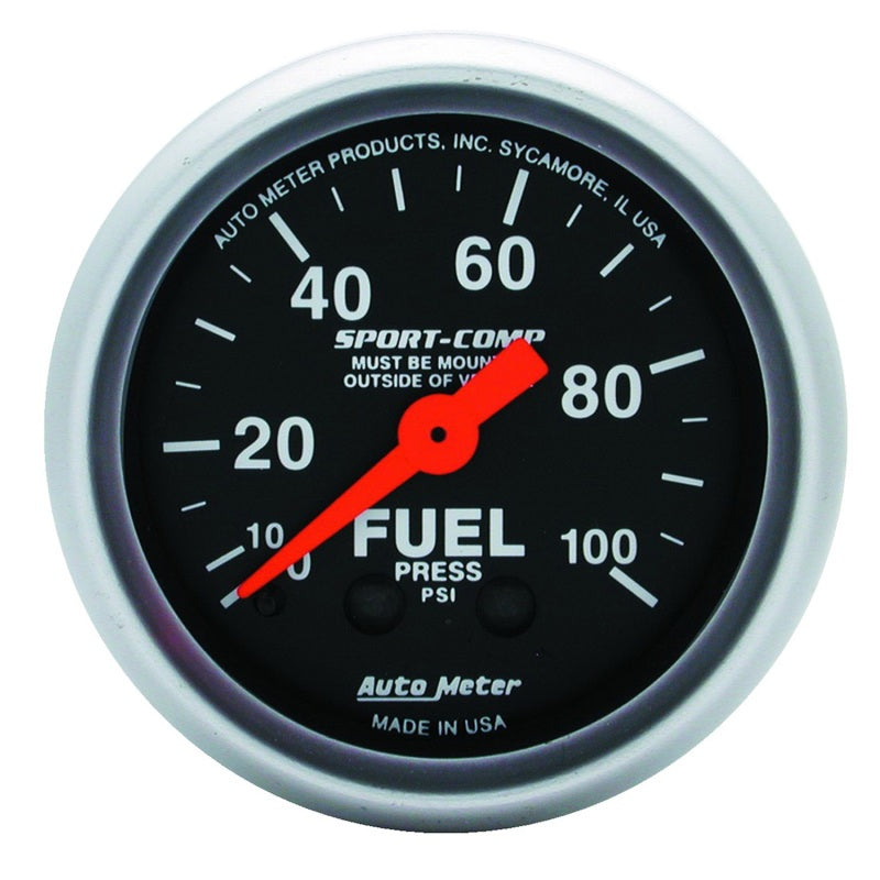 Autometer Sport-Comp 52mm 0-100 PSI Mechanical Fuel Pressure Gauge - eliteracefab.com