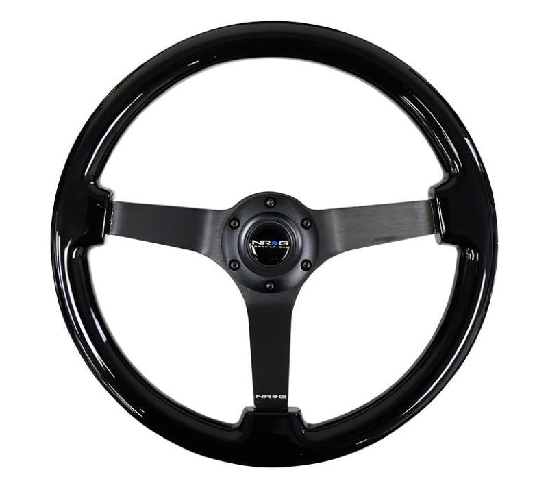 NRG Reinforced Steering Wheel Classic Wood Grain (350mm / 3in. Deep) Matte Black Solid 3-Spoke - RST-036BR-BK