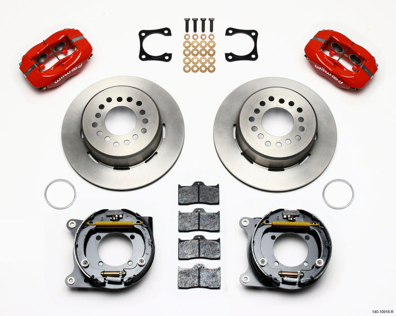 Wilwood Forged Dynalite P/S Park Brake Kit Red Chevy 12 Bolt-Spec 3.15in Brng Stggrd mt Wilwood