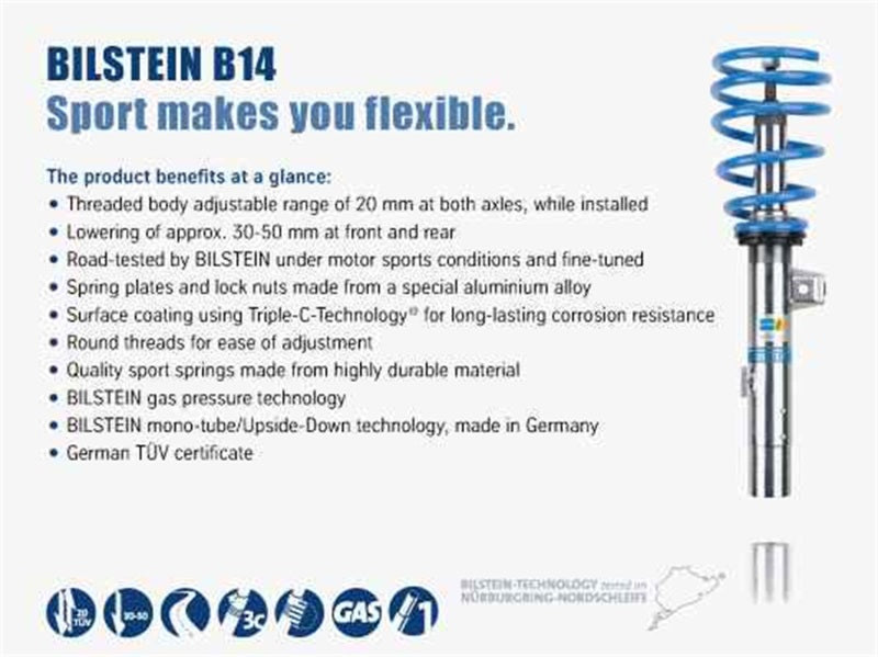 Bilstein B14 2008 Audi TT Quattro Base Front and Rear Suspension Kit - eliteracefab.com