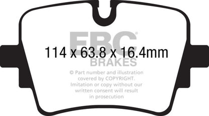 EBC 14+ Jaguar F-Type (Cast Iron Rotors Only) 5.0 Supercharged (490) Yellowstuff Rear Brake Pads - eliteracefab.com