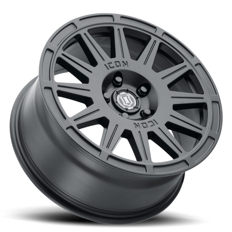 ICON Ricochet 17x8 5x4.5 38mm Offset 6in BS Satin Black Wheel - eliteracefab.com