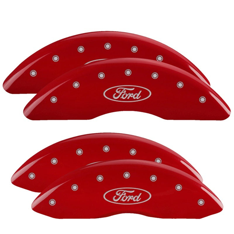 MGP 4 Caliper Covers Engraved Front & Rear Oval logo/Ford Red finish silver ch - eliteracefab.com