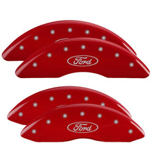 Load image into Gallery viewer, MGP 4 Caliper Covers Engraved Front &amp; Rear Oval logo/Ford Red finish silver ch - eliteracefab.com